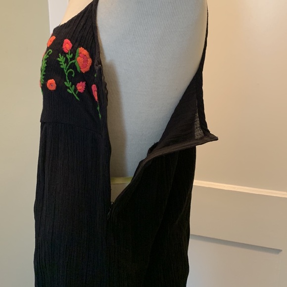 Vintage Y2K Buffalo Black Floral Embroidered Empire Babydoll Dress Size Large - Picture 4 of 10